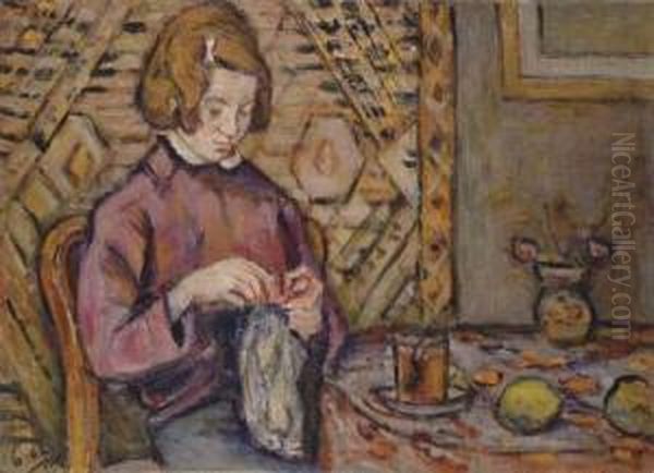 Girl Knitting by Menachem Schmidt Shemi