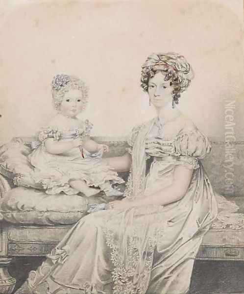 Portrait of a mother and child, said to be Rebe Lowndes and Rebe Mary Lowndes Oil Painting by Henry Edridge