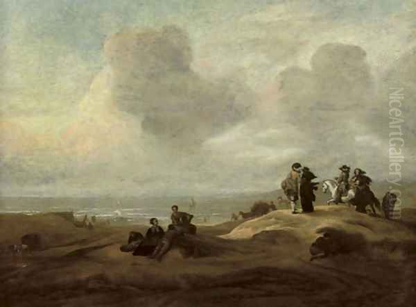 Elegant figures in a dune landscape with the ocean beyond Oil Painting by Jacob Esselens