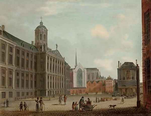 The Dam, Amsterdam, with the Town Hall and the Waag Oil Painting by Jan the Elder Ekels