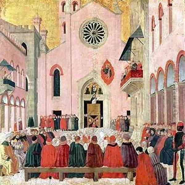 St Vincent Ferrer Preaching in front of the Church of Sant Eufemia in Verona Oil Painting by Bartolomeo degli Erri