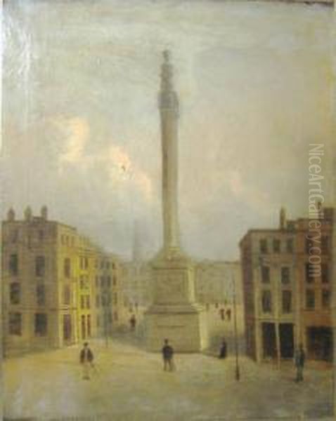 Sydney Sheperd, 'the Monument, London', Oil On Canvas, 53cm X 43cm,framed Oil Painting by George Sidney Shepherd