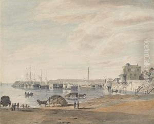 Margate, Kent From The Bathing 
Place, Showing Garner's Circulating Library In The Distance Oil Painting by George Sidney Shepherd