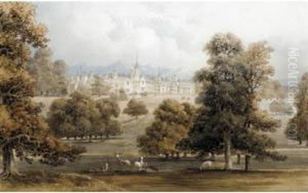 A Country House And Park In A Mountainous Landscape Oil Painting by George Sidney Shepherd