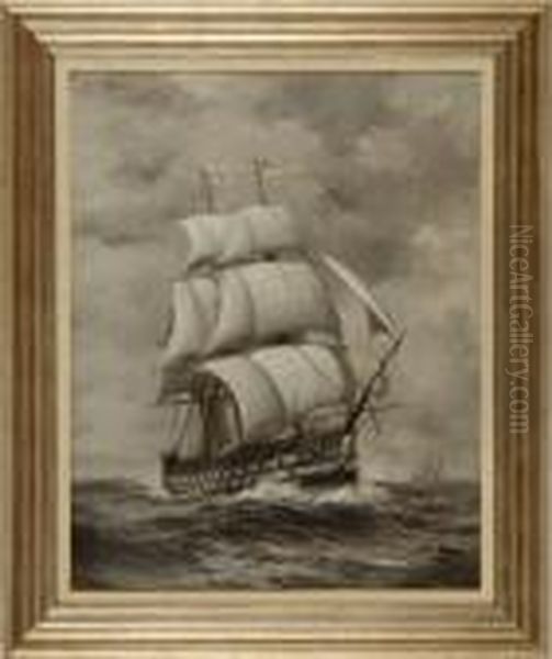 Warship Under Full Sail Oil Painting by Warren W. Sheppard