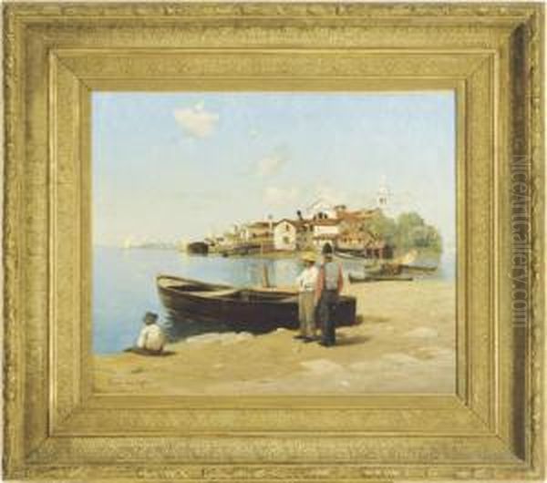 Fishermen In The Lagoon Of Venice Oil Painting by Warren W. Sheppard