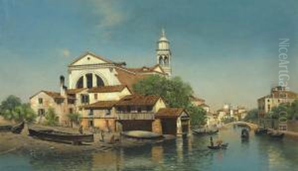 The Gondola Workshop Of San Trovaso, Venice Oil Painting by Warren W. Sheppard