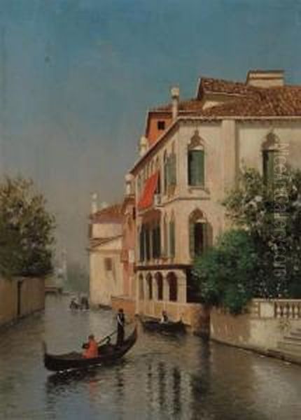 Gondolas On A Venetian Canal Oil Painting by Warren W. Sheppard