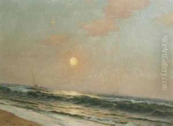 Ship In Moonlight Oil Painting by Warren W. Sheppard