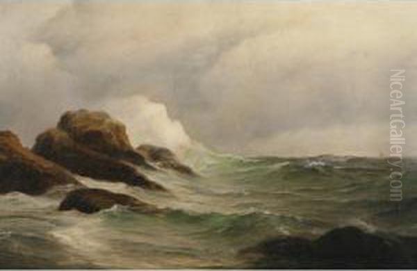 Waves Crashing On Rocks Oil Painting by Warren W. Sheppard