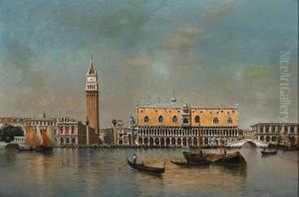 A View Of The Doge's Palace With Gondolas In The Foreground Oil Painting by Warren W. Sheppard