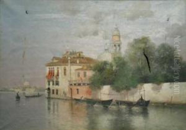 View Of The Grand Canal With The Salute In The Background Oil Painting by Warren W. Sheppard