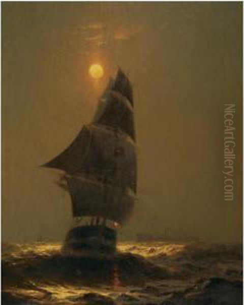 Sailing Under A Full Moon Oil Painting by Warren W. Sheppard