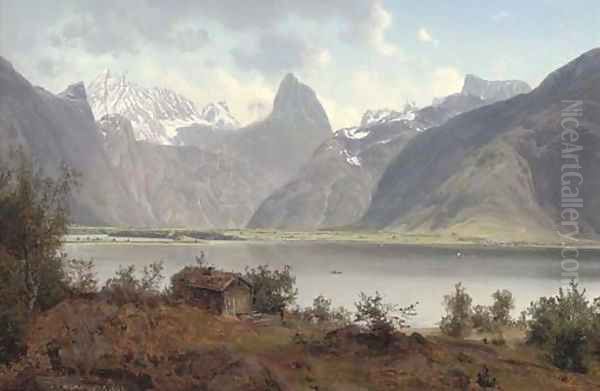 A peasant's shack before a Norwegian fjord Oil Painting by Johan Fredrik Eckersberg