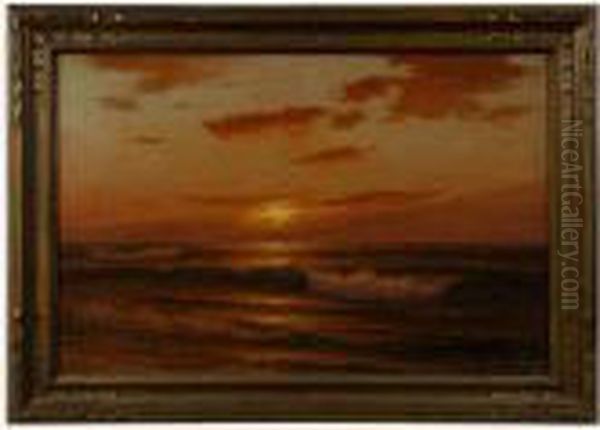 A Sailors Sunset Over Crashing Surf. Oil Painting by Warren W. Sheppard