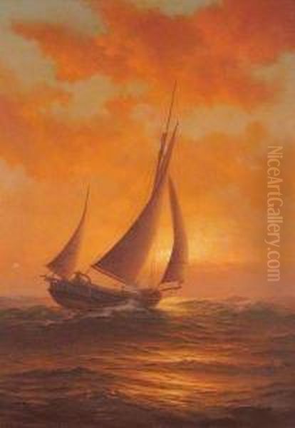 Sunset Sail - The Sailboat 'spray', Out Of Boston Oil Painting by Warren W. Sheppard