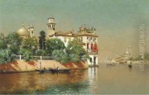 A Venetian View With Gondolas On A Canal Oil Painting by Warren W. Sheppard