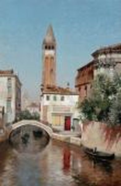 Gondolas Under A Bridge, Venice Oil Painting by Warren W. Sheppard