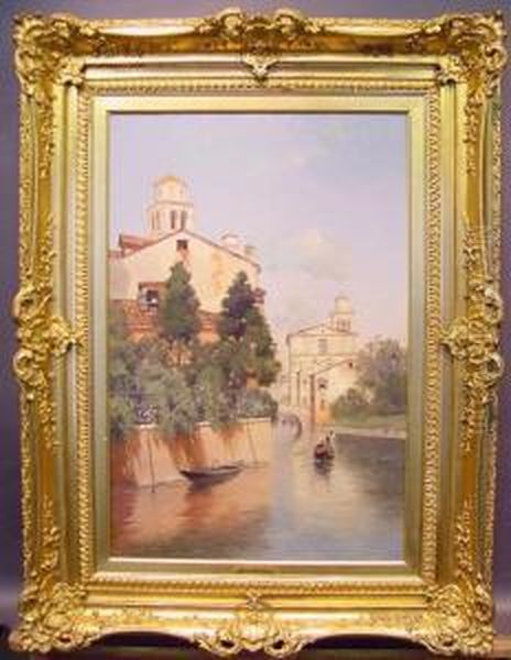 Gondolas On A Venetian Canal Oil Painting by Warren W. Sheppard