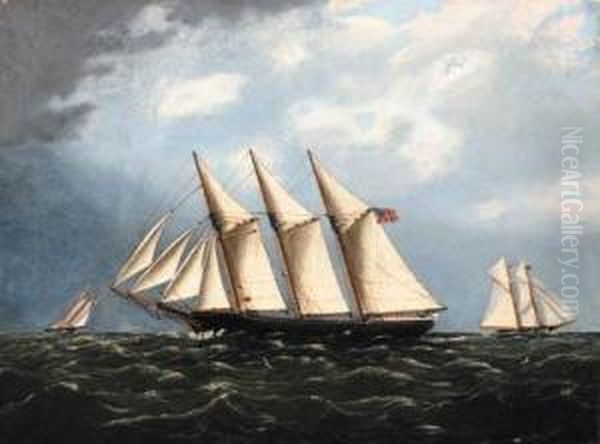 Three Masted Schooner Sailing Through A New York Yacht Clubrace
Oil On Canvas Oil Painting by Warren W. Sheppard