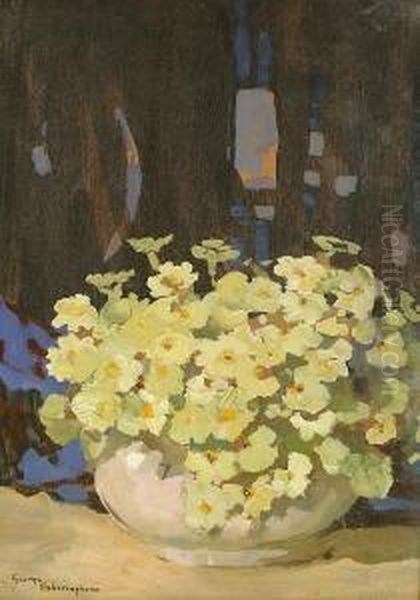 Still Life Of Primroses In A Bowl. Oil Painting by George Sheringham