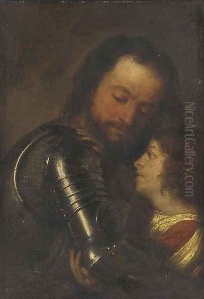 A page arming a knight Oil Painting by Justus van Egmont