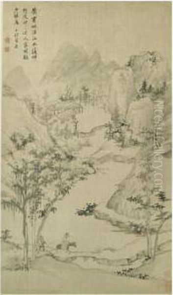 Landscape With Man On Horseback Oil Painting by Zha Shibiao