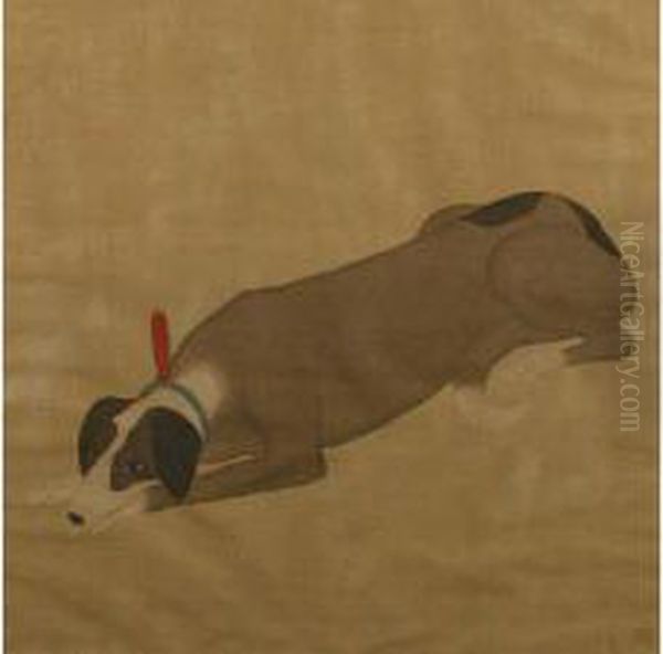 A Recumbent Western Dog Resting
Head On Front Paws, Oil Painting by Lang Shih-Ning