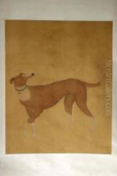 A Scroll Of A Western Dogitching Its' Ear Oil Painting by Lang Shih-Ning