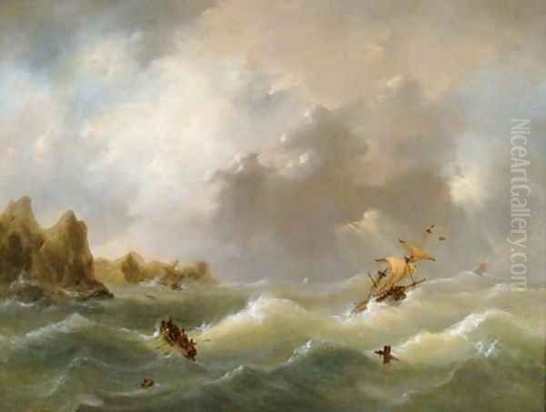 Ships in distress Oil Painting by Govert Van Emmerik