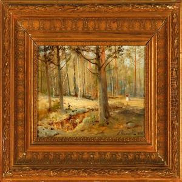 Autumn Forest With Two Promenading Ladies Oil Painting by Andrei Nikolaevich Shilder