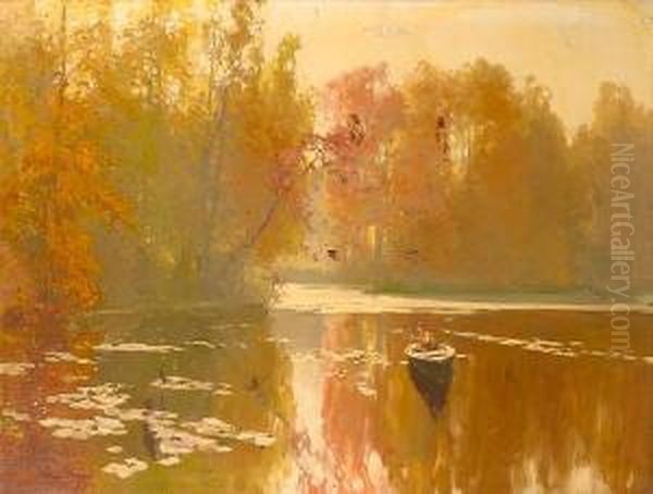 Autumnal Fishing Oil Painting by Andrei Nikolaevich Shilder