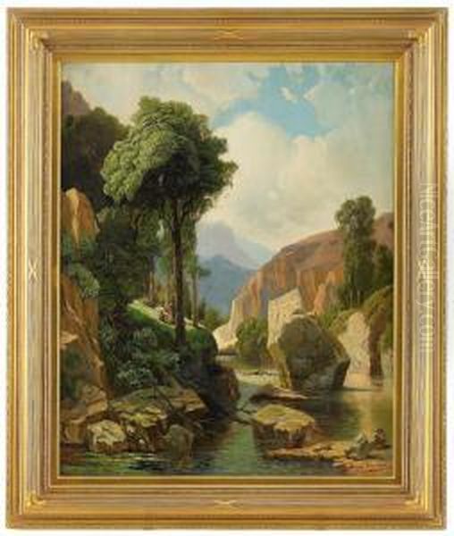 Mountain Landscape Oil Painting by Andrei Nikolaevich Shilder