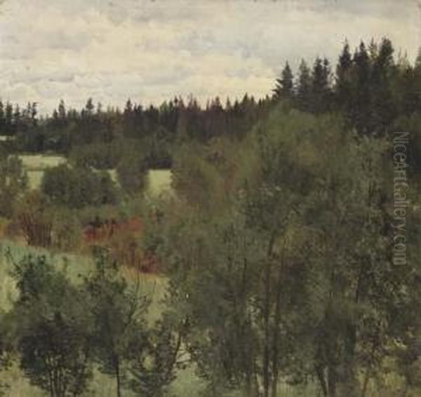 An Extensive Wooded Landscape Oil Painting by Andrei Nikolaevich Shilder