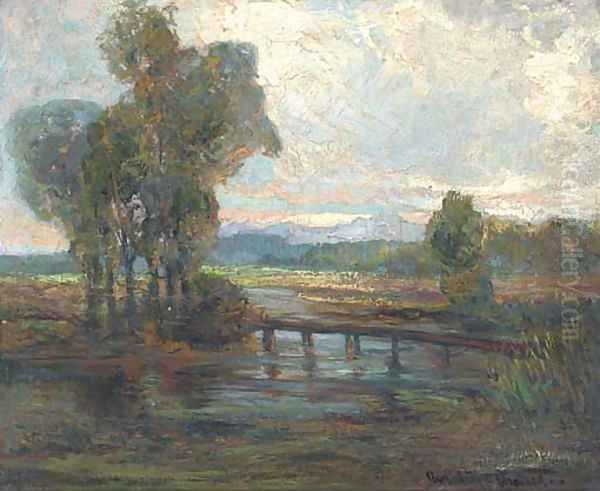 The river crossing, sunset Oil Painting by Augustus William Enness