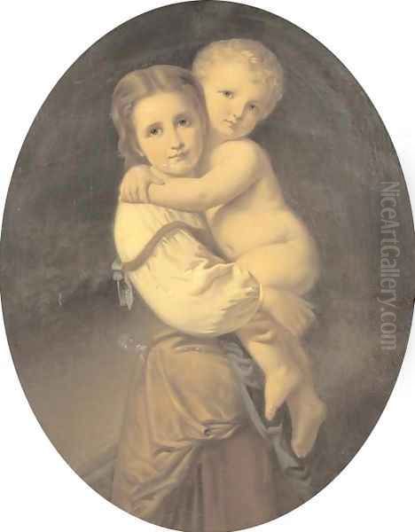 Sweet siblings Oil Painting by Johann H. Engelmann