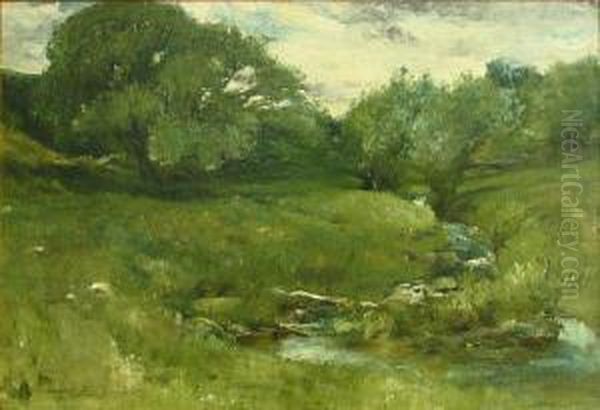 A Babbling Summer Brook Oil Painting by Walter Shirlaw