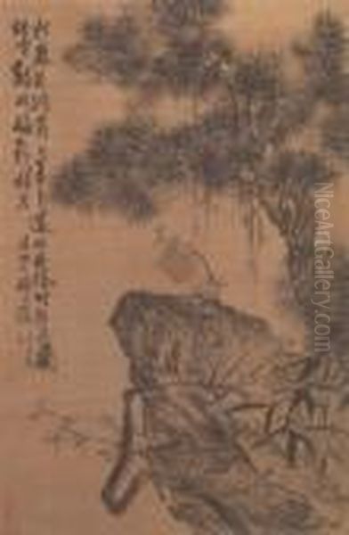 Pine, Bamboo And Plum Blossoms Oil Painting by Shitao