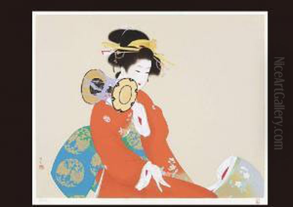 Sound Of Tsuzumi Oil Painting by Uemura Shoen