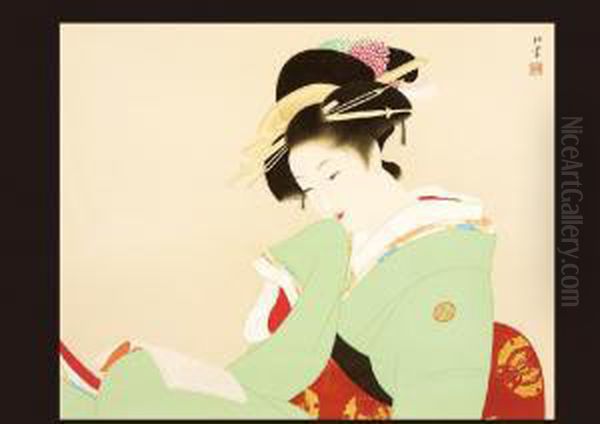 Reading Oil Painting by Uemura Shoen