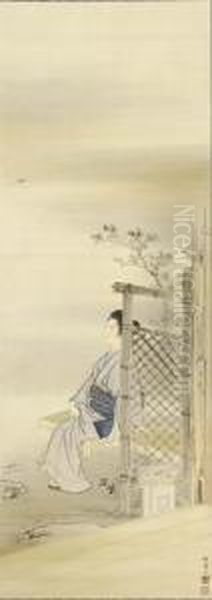 Beauty Refreshing Herself In Summer Oil Painting by Uemura Shoen