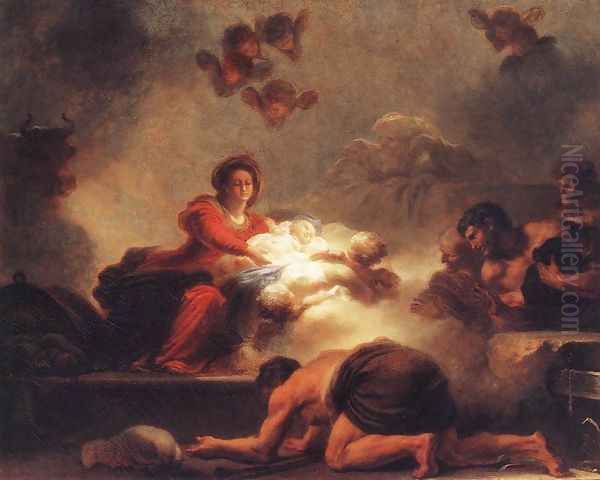 Adoration of the Shepherds c. 1775 Oil Painting by Jean-Honore Fragonard