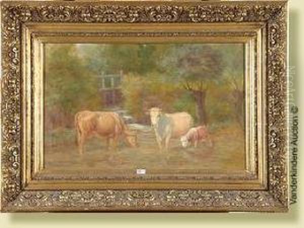 Vaches A La Mare Oil Painting by John-Lewis Shonborn