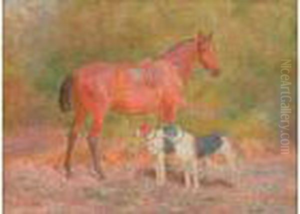  Cheval Selle Et Deux Chiens De Chasse  Oil Painting by John-Lewis Shonborn