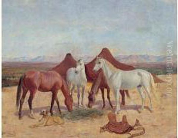 Chevaux Au Campement. Oil Painting by John-Lewis Shonborn