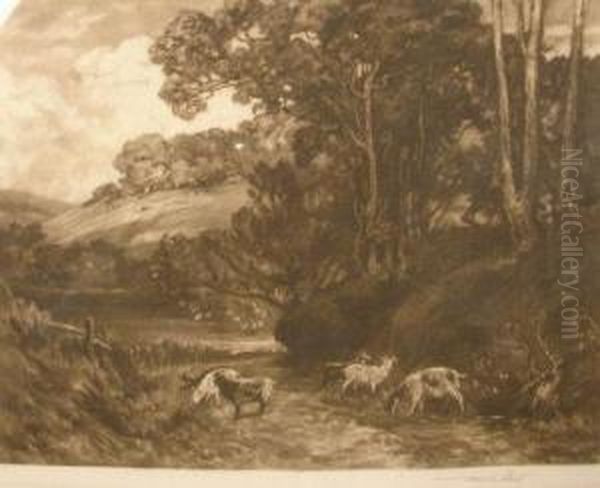 Goats Grazing A Country Path Oil Painting by Frank Short