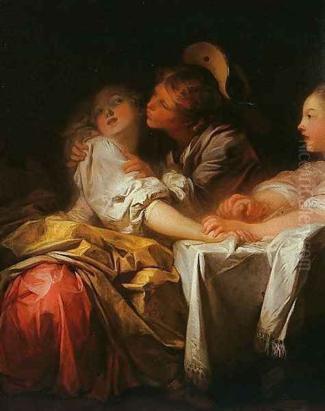 The Stolen Kiss (2) (detail) Oil Painting by Jean-Honore Fragonard