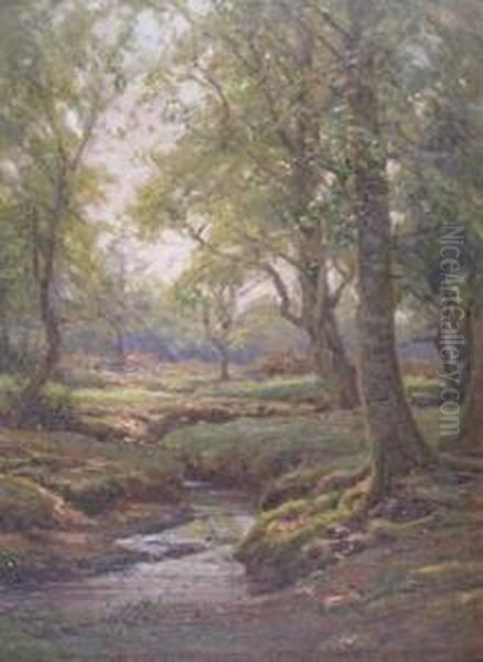 A New Forest Stream Oil Painting by Frederik Golden Short