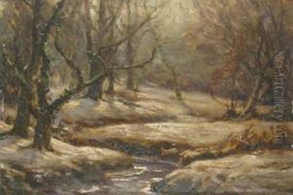 A New Forest Stream In The Snow Oil Painting by Frederik Golden Short