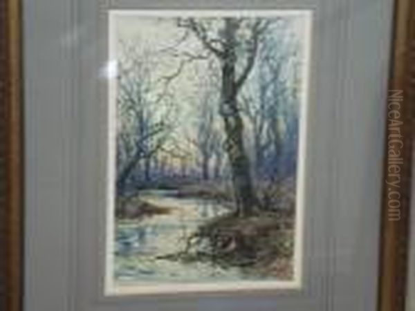 Wooded Riverbank Oil Painting by Frederik Golden Short